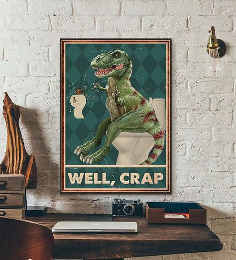 Bathroom Posters Funny, Dinosaur Wall Decor, Dinosaur Posters, Dinosaur Wall Art, Poster Funny, Restroom Decor, Dinosaur Funny, Dinosaur Wall, Canvas Print Display