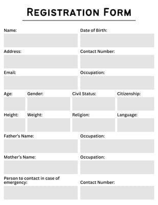 Use this customizable Black and White Minimalist Registration Form template and find more professional designs from Canva. School Admission Form, Admission Form, Airport Pictures, Black And White Minimalist, Scammer Pictures, Registration Form, School Admissions, Book Cafe, Form Template