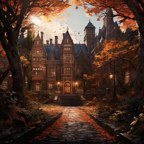 Autumn Fae, Fantasy Academy, Autumn Castle, Elven Kingdom, Cottagecore Aesthetic Wallpaper, Autumn Court, Crazy House, Castle Aesthetic, Book Artwork