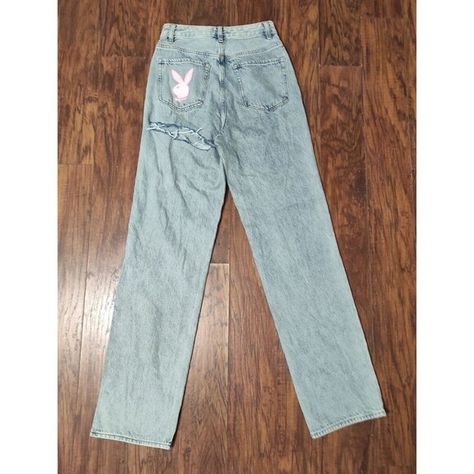 Playboy Jeans  PacSun Light Blue High Waist Boyfriend Bunny Patch size 26 90s Themed Outfits, Jeans Pacsun, Patch Jeans, Patched Jeans, Waist Jeans, Denim Fabric, Pacsun, High Waist Jeans, Vintage Look