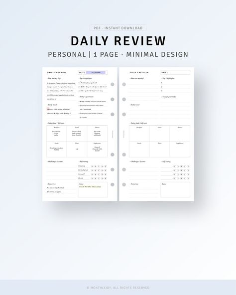 Daily Reflection Journal Personal Inserts Printable Daily Review Check-In Template, Blank Day Evaluation, Daily Summary, Digital Download Wishlist Planner, Daily Reflection Journal, Monthly Aesthetic, Calendar Tracker, Do List Ideas, Blog Post Planner, To Do List Ideas, Exam Planner, Personal Planner Inserts