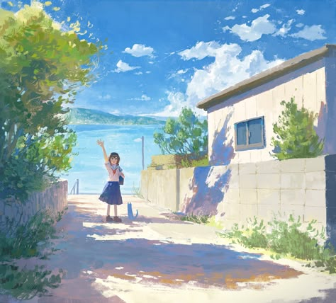 ArtStation - Summer, fjsmu :) Summer Japan, Background Reference, Summer Illustration, Green Landscape, Animation Design, Dreamy Art, Environment Concept Art, 영감을 주는 캐릭터, Anime Background