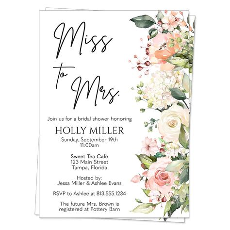 PRICES MAY VARY. ♥ Invite guests to your bridal shower with these beautiful invitations featuring a black lettering and lovely florals on a white background. ♥ Includes 12 Invitations and 13 White Envelopes. ♥ Invitations measure 5x7 inches and custom printed with your event details. ♥ Printed on high quality matte smooth finish card stock. ♥ All our products are Made with Love in the USA. ♥ Female owned & veteran owned small business. ♥ Invite guests to your bridal shower with these beautiful i Bridal Shower Announcements, Bridal Shower Card Ideas, Unique Bridal Shower Themes, Shower Invitations Bridal, Bridal Shower Invitation Wording, Last Fling Before The Ring, Bridal Shower Invites, Miss To Mrs, Bridal Shower Inspiration