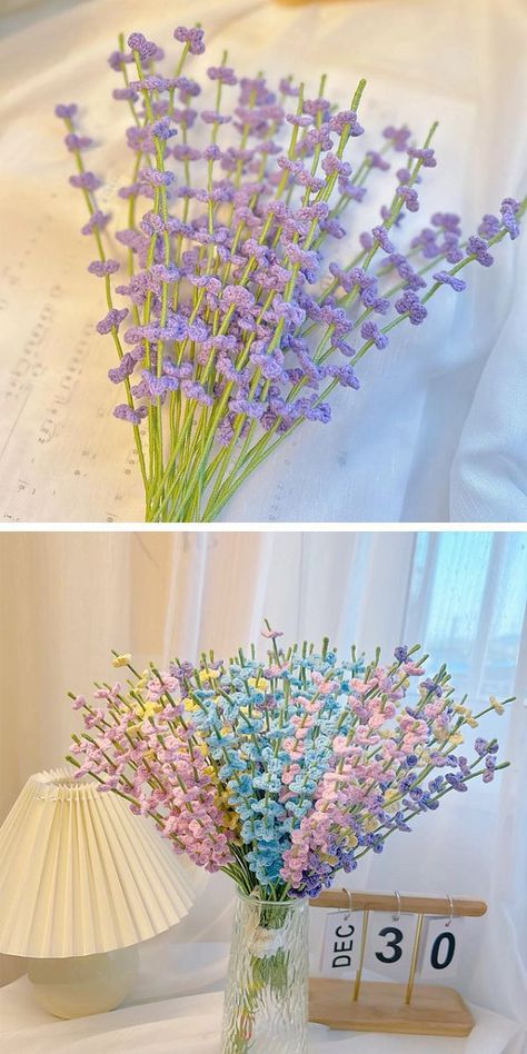 Bouquet Crochet Pattern Free, Crochet Flower Bouquet Pattern, Crochet Bouquet Ideas, Crochet Bouquet Pattern Free, Crochet Filler Flower, Crochet Lavender Flower Free Pattern, Easy Crotchet, Crochet Flowers Free Pattern Easy, Crochet Lavender Flower