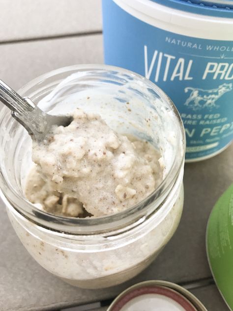 High Protein Overnight Oats Healthy, Overnight Oats Collagen Peptides, Blended Overnight Oats Protein, Vital Proteins Collagen Recipes, Collagen Overnight Oats, Collagen Oatmeal, Paleo Overnight Oats, Vanilla Protein Powder Overnight Oats, Overnight Oats Protein Powder