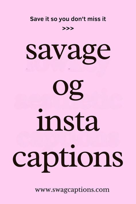 Unleash your inner savage with our "Savage OG Insta Captions"! Perfect for those moments when you need to make a bold statement on social media. Whether you're posting a fierce selfie or sharing an epic adventure, these captions will ensure you stand out from the crowd. Get ready to make waves and leave a lasting impression with the ultimate collection of savage and unforgettable Instagram captions. Short Insta Captions, Sassy Instagram Captions, Savage Captions, Captions For Instagram Posts, Short Instagram Captions, Instagram Captions For Selfies, Selfie Captions, Cool Phrases, Insta Captions