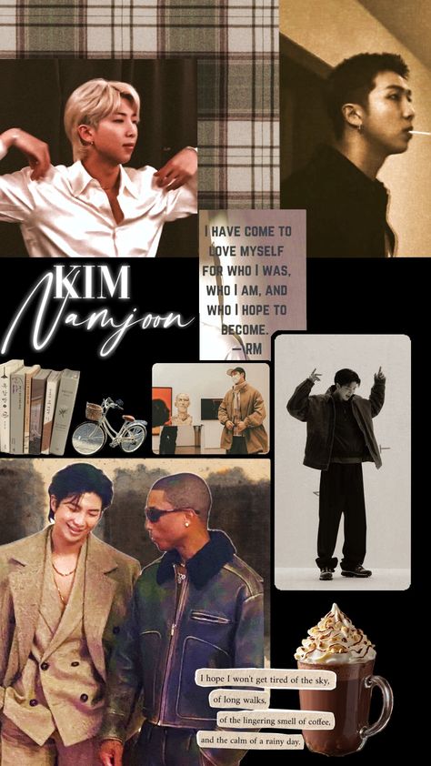 Rm Collage, Rm Wallpaper Lockscreen, Namjoon Fashion, Rm Wallpaper, Collage Wallpaper, Collage Illustration, Bts Members, Rap Monster, Lock Screen Wallpaper