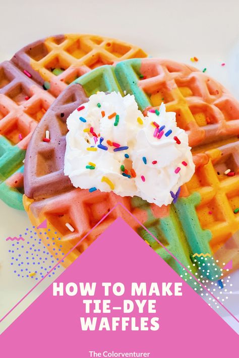 Put a groovy twist on breakfast with these Tie-Dye Waffles! 🌈 ✌️ Tie Dye Waffles Breakfast, Tie Dye Treats, Tye Dye Food, Tie Dye Sleepover Party, Tie Dye Waffles, Tie Dye Birthday Decorations, Birthday Waffles Kids, Tie Dye Bachelorette Party, Fun Waffles For Kids