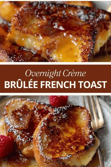 Overnight Crème Brûlée French Toast Crème Brûlée French Toast, Country Bathrooms, Creme Brulee French Toast, Cook Eggs, Overnight French Toast, French Toast Breakfast, Breakfast Sweets, Caramelized Sugar, Amish Recipes