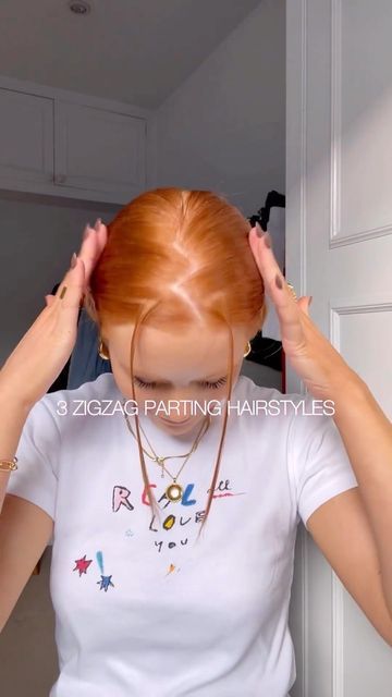 Zigzag Hairstyles Tutorial, How To Do Zigzag Hair Part, Zig Zag Pigtails, How To Do A Zig Zag Part In Hair, Zigzag Middle Part, Zigzag Part Hairstyles, Zigzag Hair Part, Zigzag Part Hair, Zig Zag Ponytail