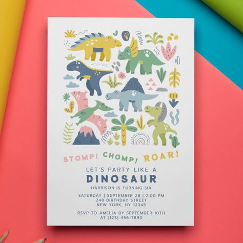 Dino Party Cute Modern Dinosaurs Sixth Birthday Invitation #zazzle #weddinginvitations #birthdayinvitations #babyshowerinvitations #zazzleinvitations #monogram #businesscards #graduation #homedecor Blue Typography, Modern Birthday Party, Typography Script, Sixth Birthday, Dinosaur Birthday Invitations, Dinosaur First Birthday, Modern Birthday, 2nd Birthday Invitations, E Invite