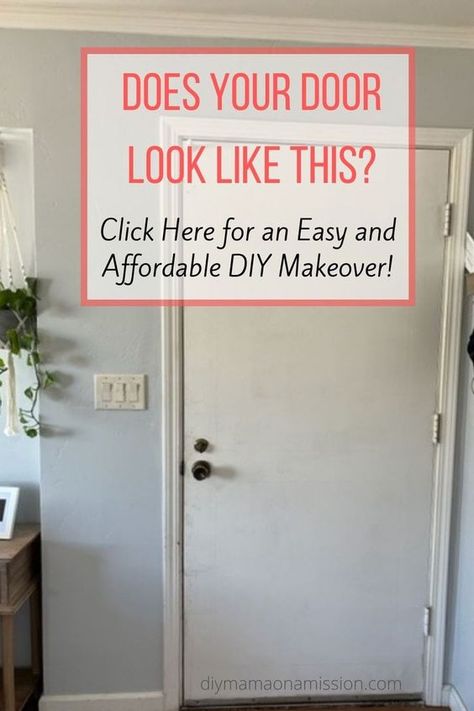 Hate your old, flat panel door? Follow this easy and affordable DIY tutorial to turn it into a beautiful statement piece. Plus tips for refinishing door hardware and trim. #addingtrimtoaflatpaneldoor #frontdoormakeover Updating Flat Doors, How To Update Old Doors, Add Trim To Door, Repurpose Doors Ideas Diy, Interior Doors Makeover, Adding Trim To Doors, Flat Door Makeover Diy, Door Molding Ideas, Inside Doors Ideas Interiors