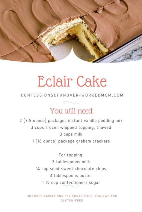 Easy Eclairs Recipe Simple, Chocolate Eclair Cake Recipe, Chocolate Eclairs Recipe Easy, No Bake Eclair Dessert, Eclair Glaze, Chocolate Eclair Cake No Bake, Eclaire Cake, Easy Eclair Recipe, Easy Eclairs