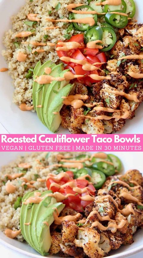 Low Calorie Plant Based Meals, Cauliflower Taco Bowls, Vegan Taco Bowl, Plant Based Bowls, Gundry Diet, Plant Meals, Cauliflower Taco, Cauliflower Quinoa, Meal Bowls