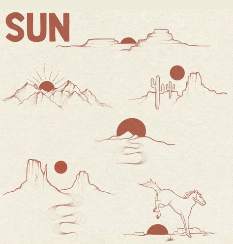 Arizona Line Tattoo, Minimal Desert Tattoo, Desert Sunrise Tattoo, Fine Line Joshua Tree Tattoo, Cosmic Cowboy Tattoo, Grand Canyon Tattoo Simple, Red Rock Tattoo, Bryce Canyon Tattoo, Desert Sunset Tattoo