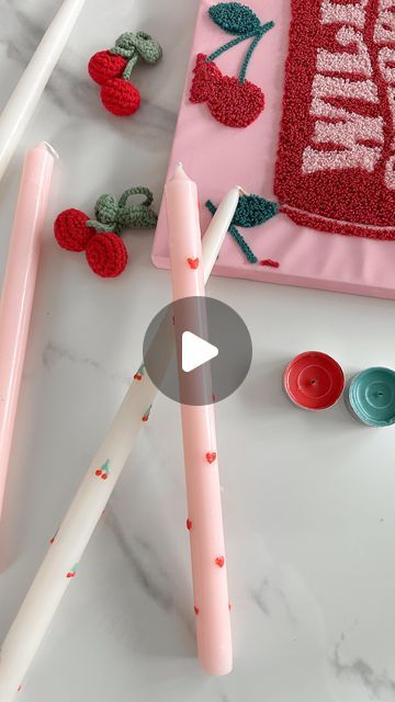 Aurelie Erikson on Instagram: "Tea Light Painting 🍒🕯️ Rainy days call for cozy crafting 🌧️ Use the wax from colored tea lights to paint old candle sticks you have lying around for a fun and easy craft! 🍒🕯️❤️ Tag a friend who would love a cozy craft night 🫶🏼 Comment “candles,” and I’ll send you a 🔗 directly to your inbox. . . . . . #galentinesday #galentinesparty #galentine #girlsnight #crafty #diycrafts #diyhomedecor #cherries #diyideas #diycraft #pinkaesthetic #valentinedecor #valentines #vdaydecor #coquette #cozyhome #anthrohome" Aurelie Erikson, Vday Decor, Candle Painting, Candle Crafts Diy, Hand Painted Candles, Galentines Party, Old Candles, Party Setup, Easy Candles