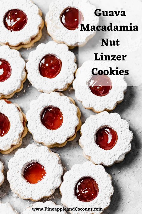 A tropical twist on a classic Austrian Christmas Cookie. Raspberry Linzer Cookies, Linzer Cookie, Linzer Cookies Recipe, Macadamia Nut Butter, Guava Jam, Quick Baking, Almond Flour Cookies, Raspberry Cookies, Linzer Cookies