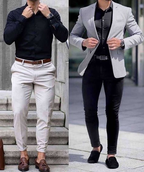 Mens Suits Style, 3 Piece Suit For Men, Black Shirt Outfit Men, Black Shirt Outfits, Suits Ideas, Suits Style, Mens Casual Suits, Mens Business Casual Outfits, Suit Ideas