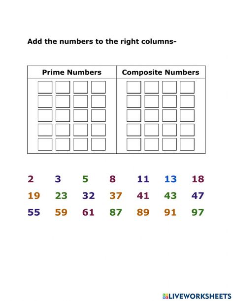 Prime And Composite Numbers Worksheets, Prime Numbers Worksheet, Number Anchor Charts, Prime And Composite Numbers, Composite Numbers, Prime And Composite, Numbers Worksheet, Numbers Worksheets, Math Patterns