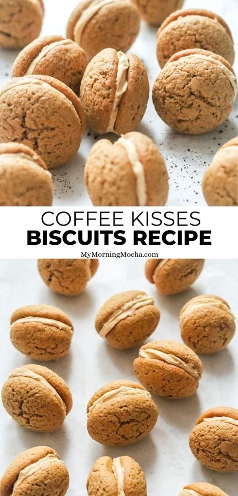 Cookies For Coffee Shop, Easy Coffee Cookie Recipes, Coffee Kisses Recipe, Coffee Kisses Cookies, Coffee Baked Goods, Coffee Biscuits Recipe, Coffee Icing Recipe, Coffee Slice, Superhero Event