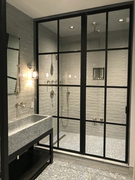 Grid Style Shower Doors – The Hudson Valley's Leading Architectural Glass And Mirror Company Specializing In Frameless Shower Enclosures Black Glass Shower Enclosure, Window Pane Shower Door, Grid Shower Door, Laundry Bathroom Combo, Glass Shower Wall, Shower Door Designs, Glass Bedroom, Design Grid, Shower Style