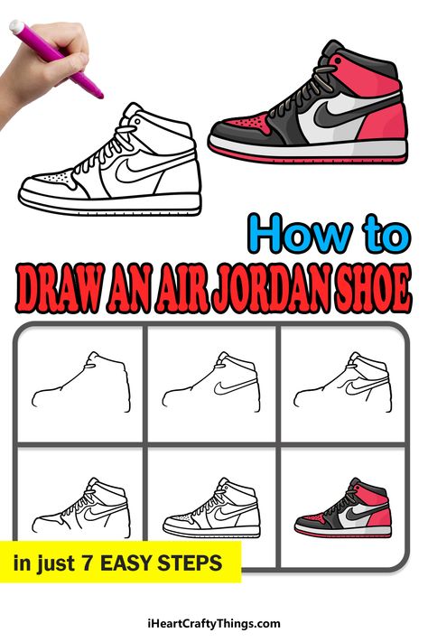 Nike Shoe Drawings Easy, Sneaker Drawing Simple, Easy Jordan Drawing, How To Draw Jordans Shoes Step By Step, How To Draw Sneakers Step By Step, How To Draw Crocs, How To Draw Sneakers, How To Draw A Shoe, Drawing Jordans