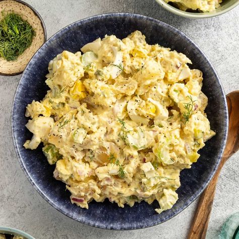 This Instant Pot potato salad is savory and creamy and pairs well with so many different dishes that you'll make it again and again. Russet Potato Salad, Potato Salad Instant Pot, Instant Pot Potato Salad, Making Potato Salad, Veggie Sausage, Red Onion Relish, Northern Beans, Onion Relish, Great Northern Beans