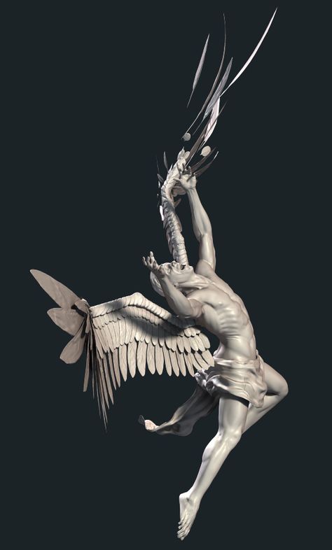 The Fallen Angel on Behance Angel Looking Up, Fallen Angel Pose Reference, Male Angels Men, Angel Falling Tattoo, Angel Falling From The Sky, Falling Angel Art, Fallen Angel Statue, Lucifer Fallen Angel Art, Fallen Angel Pose