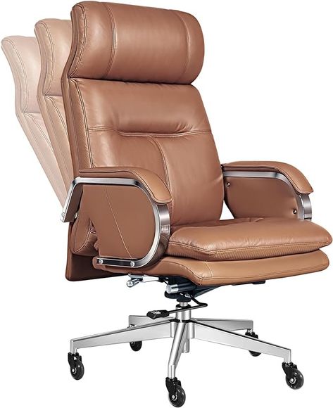 Amazon.com: HUAUR Genuine Leather Modern Executive Chair High-Back Support 90 to 150 Degrees Tilt and Upholstered Home Desk Chair with Base 400LB Capacity Swivel Computer Office Chair (Orange) : Home & Kitchen Orange Home Office, Modern Table And Chairs, Pneumatic Tube, Tall Chairs, Computer Office, Executive Office Chairs, Leather Office Chair, Square Head, Executive Chair