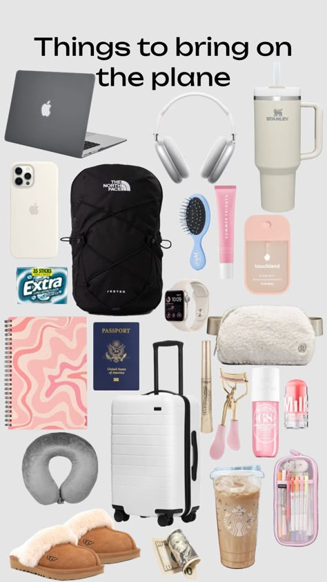 #airport #travel #vibes #planeride Plane Packing, Plane Essentials, Sleepover Packing, Sleepover Packing List, Airport Essentials, Trip Necessities, Road Trip Necessities, Trip Essentials Packing Lists, Road Trip Bag