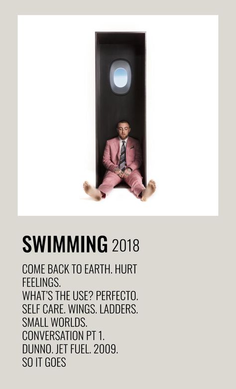 Swimming Mac Miller, Mac Miller Swimming, Minimalist Album Poster, Mac Miller Albums, Minimalist Polaroid Poster, Swimming Posters, Rap Album Covers, Music Cover Photos, Minimalist Music