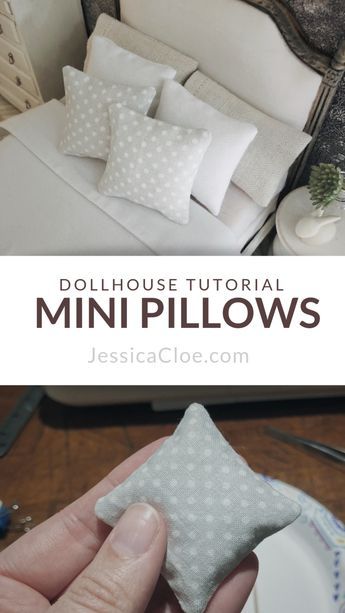 DIY Dollhouse Pillows — Jessica Cloe Miniatures Dollhouse Pillows, Cardboard Dollhouse, Barbie House Furniture, Pillows Diy, Mini Pillows, Diy Barbie House, Miniatures Diy, Dollhouse Tutorials, Doll Furniture Diy