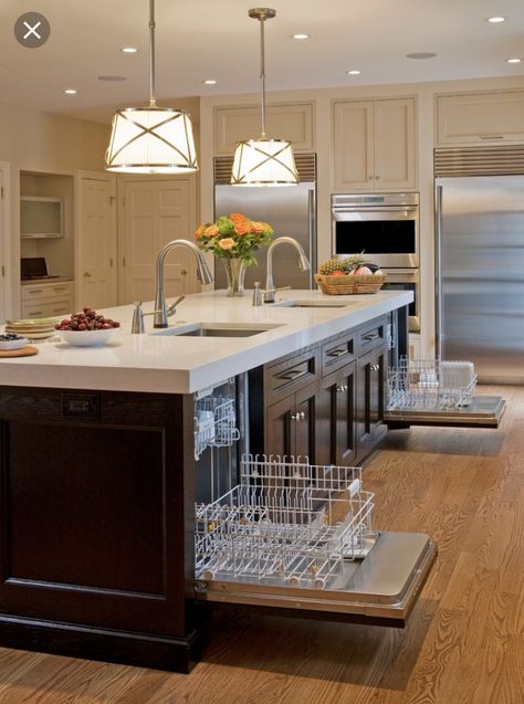 Like - Two Dishwashers Kosher Kitchen Design, Large Kitchen Island Designs, Kitchen Island With Sink And Dishwasher, Kosher Kitchen, Kitchen Island With Sink, Unique Kitchen Design, Declutter Kitchen, Budget Kitchen Remodel, White Kitchen Island