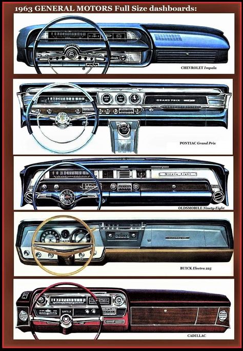 Classic Car Interior Design, Classic Car Interior, Classic Car Poster, Vintage Car Dashboard, 1963 Chevy Impala, Vintage Car Advertisements, Vintage Car Ads, 3d Karakter, Vw Mk1