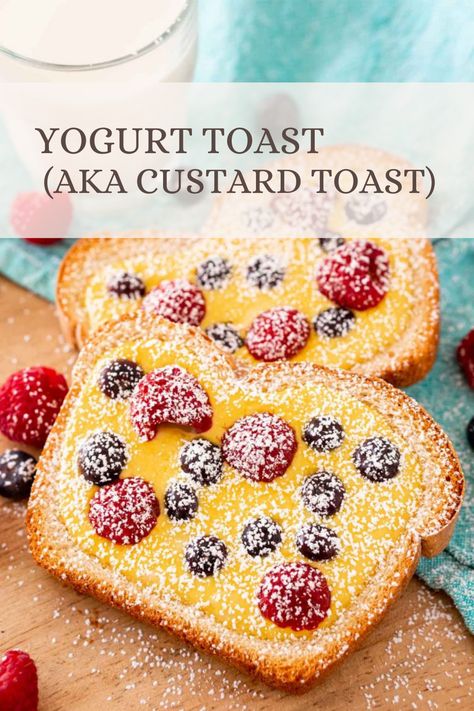 #breakfasttoast #breakfastbreads #toastrecipes #easybakingrecipes #yogurttoast Yogurt Egg Custard Toast, Yoghurt Custard Toast, Toast Oven Recipes, Custard Toast Oven, Air Fryer Custard Toast, Custard Yogurt Toast, Yogurt Toast Air Fryer, Lemon Curd Breakfast Ideas, Greek Yogurt Toast