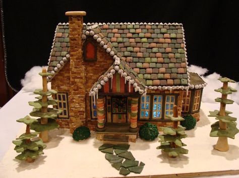 22 Amazingly Detailed Gingerbread Houses -Beau-coup Blog Unique Gingerbread House Ideas, Gingerbread Cabin, Chocolate Nonpareils, Gingerbread House Template Printable, Slate Walkway, Homemade Gingerbread House, Gingerbread Creations, Gingerbread House Patterns, Gingerbread Cottage