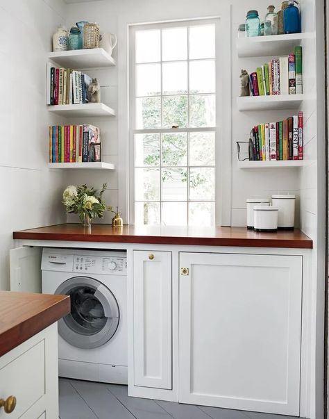 43 Laundry Room Ideas We're Obsessed With Hide Laundry Room, Hidden Laundry Rooms, Laundry In Kitchen, Cortney Bishop, Hide Appliances, Southern Interior, Laundry Room Storage Shelves, Hidden Laundry, Small Laundry Room Organization