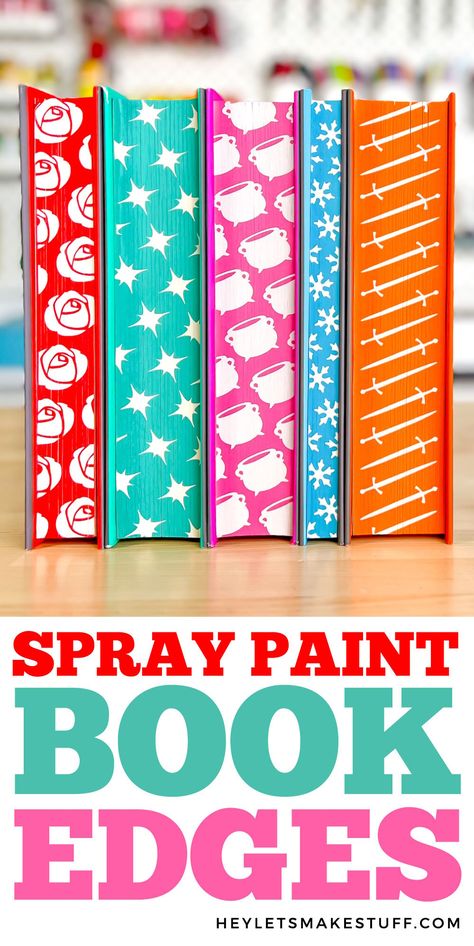 Diy Painted Books, Diy Sprayed Edges Books, Modge Podge Book Cover, Diy Book Painting, Cricut Book Projects, Spraying Book Edges, Stenciled Edges Books, Book Sprayed Edges Stencil, Spray Book Edges