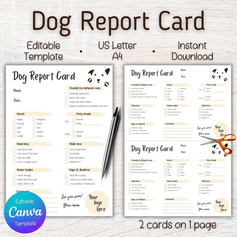 Dog Report Card, Pet Report Card, Pet Sitter Report, Dog Boarding Report Card, Dog Daycare Report Card. Dog Daycare Report Card Template, Daycare Report, Dog Report Card, Pet Care Business, Doggy Daycare, Report Card Template, Pet Paradise, Pet Resort, Report Card