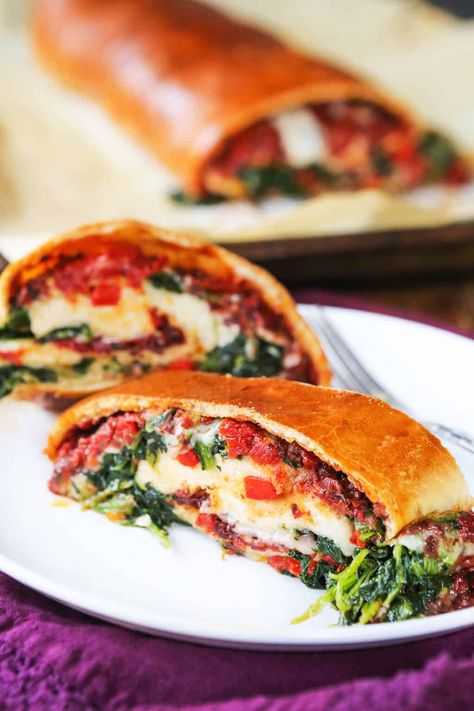 Vegetable Stromboli Recipe - Pip and Ebby Vegetable Stromboli Recipe, Vegetable Stromboli, Veggie Stromboli, Cheese Stromboli Recipe, Cheese Stromboli, Pip And Ebby, Stromboli Recipe, Calzone Recipe, Pizza Ingredients