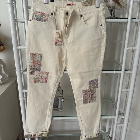 Size 30 No Stretch Denim Patchwork Jeans, Jean Ideas, Hippie Jeans, Denim Art, Chic Pants, Upcycle Jeans, Patchwork Jeans, Free People Jeans, Upcycled Denim