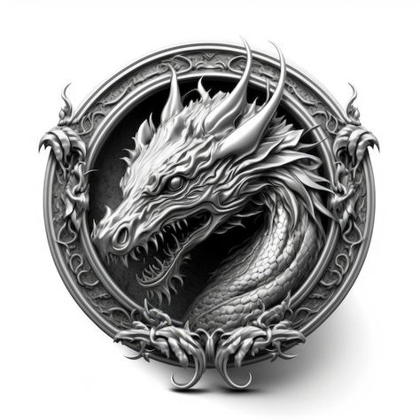 Dragon Emblem, Popular Artwork, Silver Dragon, Artwork Pictures, Vector Photo, Premium Photo, High Quality Images, White Background, Vector Images