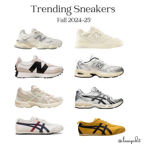 Trending Sneakers 👟 Fall 2024 -25’ 3 Sneaker brands that will hold their popularity through fall/winter. We saw a huge spike in interest for these sneakers in the past year and they are here to stay. New balance 9060 New balance 550 New balance 327 New balance 530 ASICS gel 1130 ASICS kayano 14 Onitsuka Tiger Mexico 66 - #sneakers #sneakertrends 9060 New Balance, 327 New Balance, 550 New Balance, Asics Kayano, Asics Gel 1130, New Balance 9060, Onitsuka Tiger Mexico 66, Tiger Mexico 66, Mexico 66