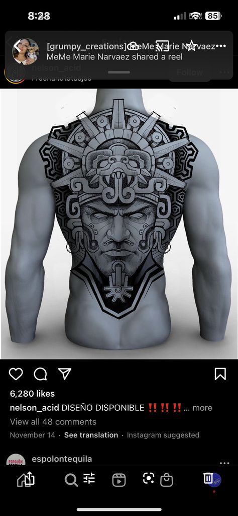 Mayan Chest Tattoo Men, Mayan Aztec Tattoo, Mayan Back Tattoo, Mayan Tattoos Sleeve, Aztec Back Tattoo, Aztec Neck Tattoo, Aztec Art Tattoo, Desain Tattoo, Aztec Tattoo Mexican