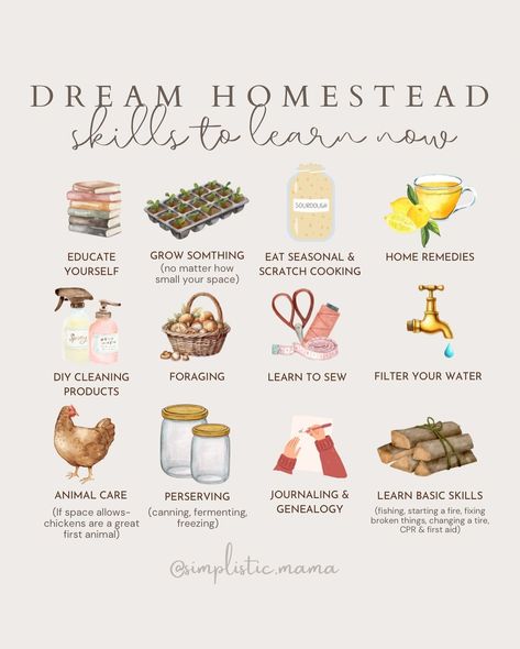 Nicole | simplistic + motherhood | Let's talk homesteading. Do you realize you're able to do so much right now, even if you haven't found your dream homestead yet? You can… | Instagram Homestead Asethic, Cottage Homestead Aesthetic, Homesteading Organization, Homestead Living Aesthetic, Homestead Vision Board, Homestead Necessities, Homesteading In An Apartment, Self Sustaining Homestead, Modern Homestead Aesthetic