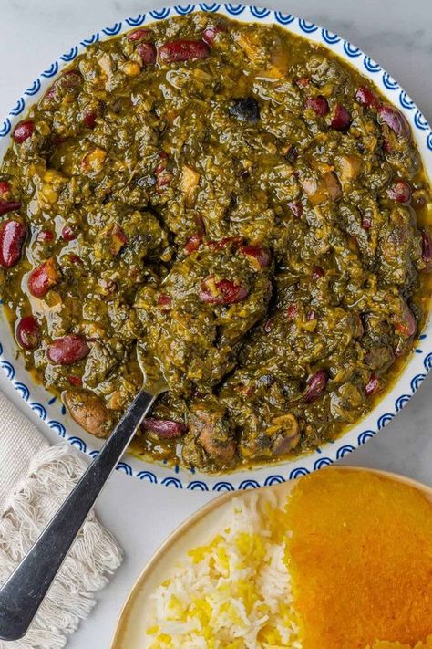 Ghormeh Sabzi is the most popular stew in Persian cuisine! With a blend of herbs and usually meat. Here I've made an authentic vegetarian dish Ghormeh Sabzi Vegetarian, Khoresh Bademjan, Russian Potato Salad, Shirazi Salad, Arabic Culture, Persian Rice, Persian Recipes, Popular Dishes, Armenian Recipes