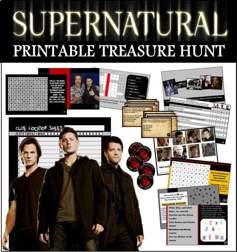 Test you and your friends knowledge of the Supernatural show with our printable trivia treasure hunt! Perfect for parties! Supernatural Party Theme, Supernatural Diy Crafts, Supernatural Party Ideas, Supernatural Birthday Party Ideas, Supernatural Birthday Party, Supernatural Diy, Treasure Hunt Riddles, Supernatural Show, Supernatural Birthday