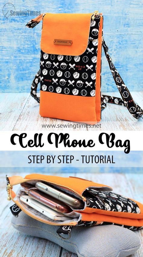 Phone Bag Diy, Phone Bag Pattern, Pochette Portable, Sewing Handbag, Crossbody Bag Pattern, Purse Sewing Patterns, Sewing Machine Projects, Bag Pattern Free, Sew Ins