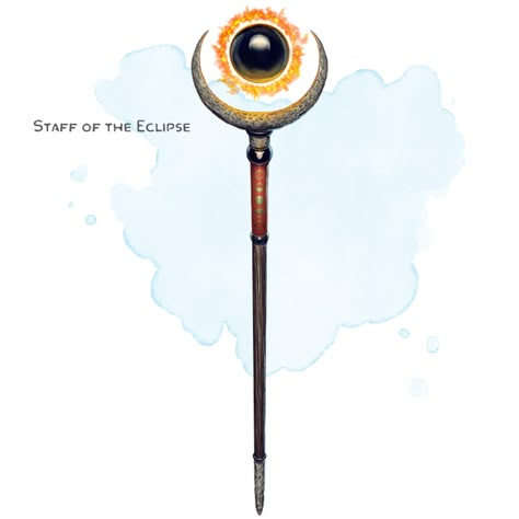 Staff of the Eclipse | Patreon Item Design Art, Fantasy Items Art, Skull Staff, Griffons Saddlebag, The Griffon's Saddlebag, Griffon's Saddlebag, Artifact Art, Magical Items, Dim Light