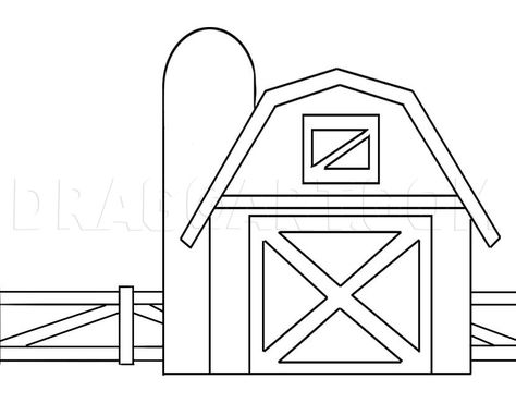 How To Draw A Barn, Step by Step, Drawing Guide, by Dawn | dragoart.com Stable Drawing, Barn Drawing, Horse Stable, Barn Painting, Farm Art, Barn Design, House Drawing, Guided Drawing, A Barn